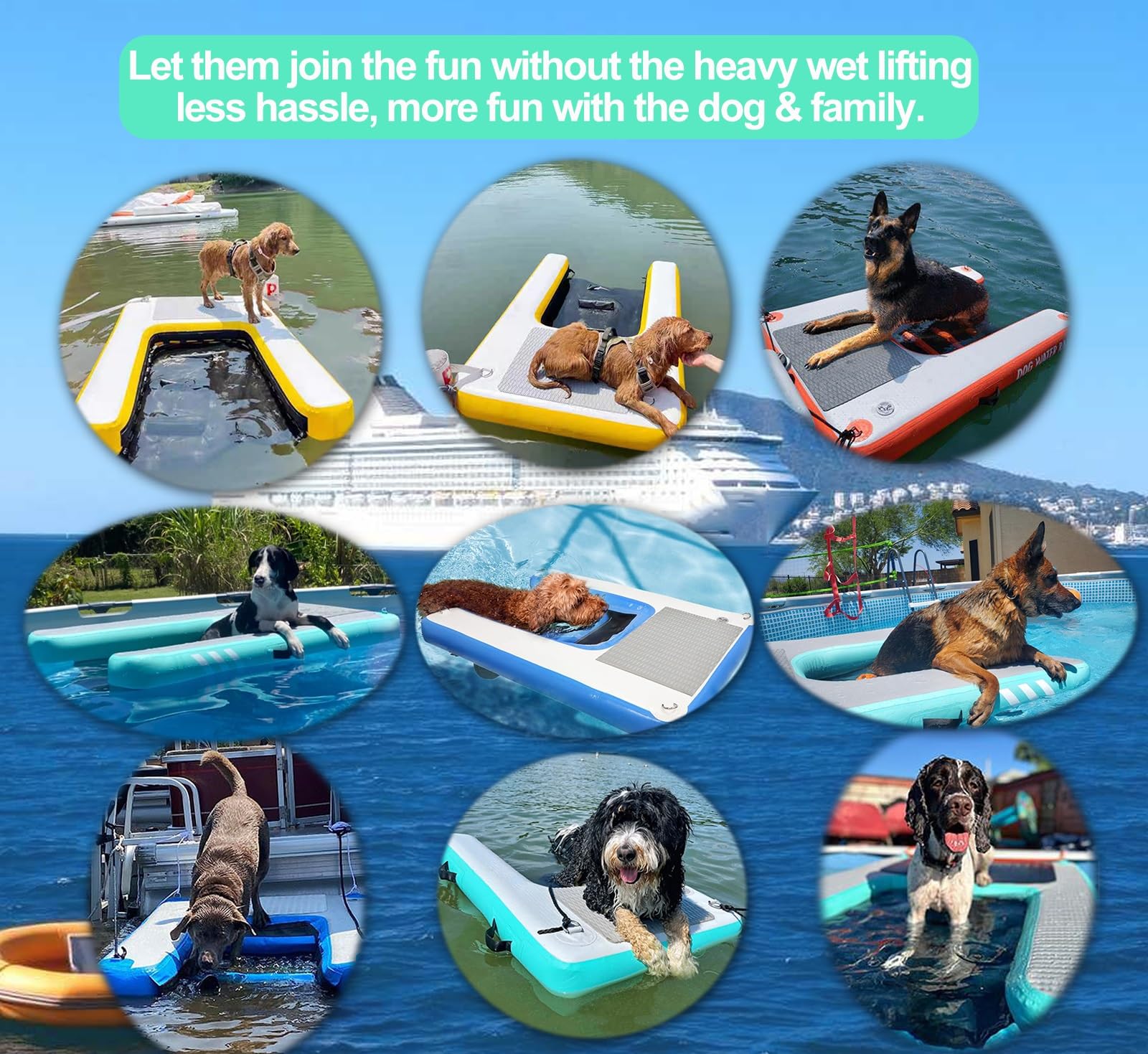 rampa de Agua para Perros Rampa Inflable para Perros con Espuma EVA Antideslizante, Escalera Flotante para Perros Grandes (hasta 104 kg), Ideal para Barcos, Lagos y Yates.(Red)
