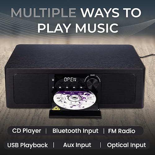 Miniatura 4 de ClearClick Sistema de estante estéreo con reproductor de CD, Bluetooth, radio FM, reproducción USB, entrada auxiliar, entrada óptica, reloj