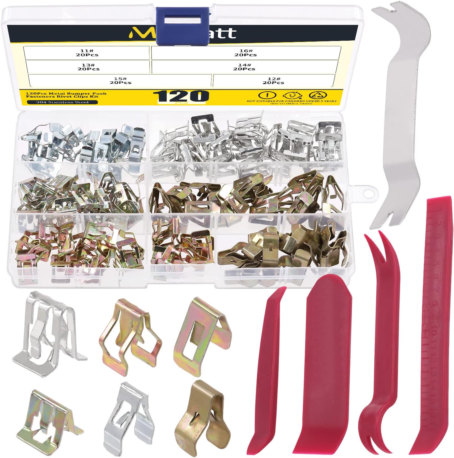 125Pcs 6 Sizes Metal Trim Panel Spring Clip Assortment Set with Auto Trim Removal Tool, Automotive Trim Moulding Fastener Clips, Compatible with GM Ford Toyota