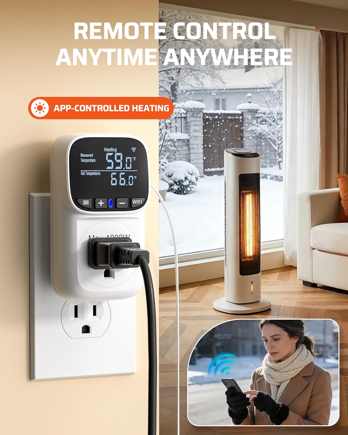 DEWENWILS Smart WiFi Temperature Controller, 15A 1800W Thermostat Controlled Outlet Plug, Bluetooth APP Remote Control, 24 Hour Schedule Timer, for Greenhouses, Incubators, Brewing, Reptiles, Garages