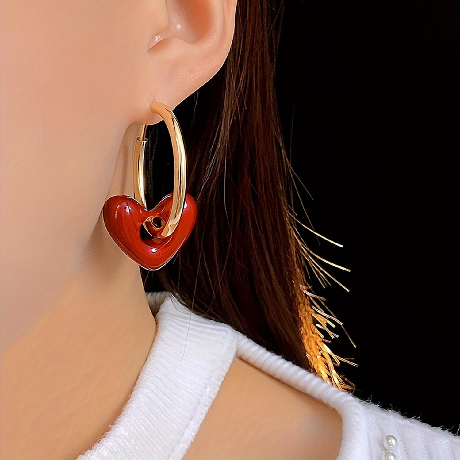 Red Heart Earrings for Women Valentines Earrings Gold Heart Hoop Women Valentines Day Gift for Her Red Dress Accessories - Image 8