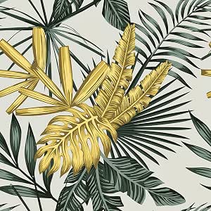 WESTICK Gold Tropical Peel & Stick Wallpaper - Floral Botanical Contact Paper, 17.5" X 315" Roll