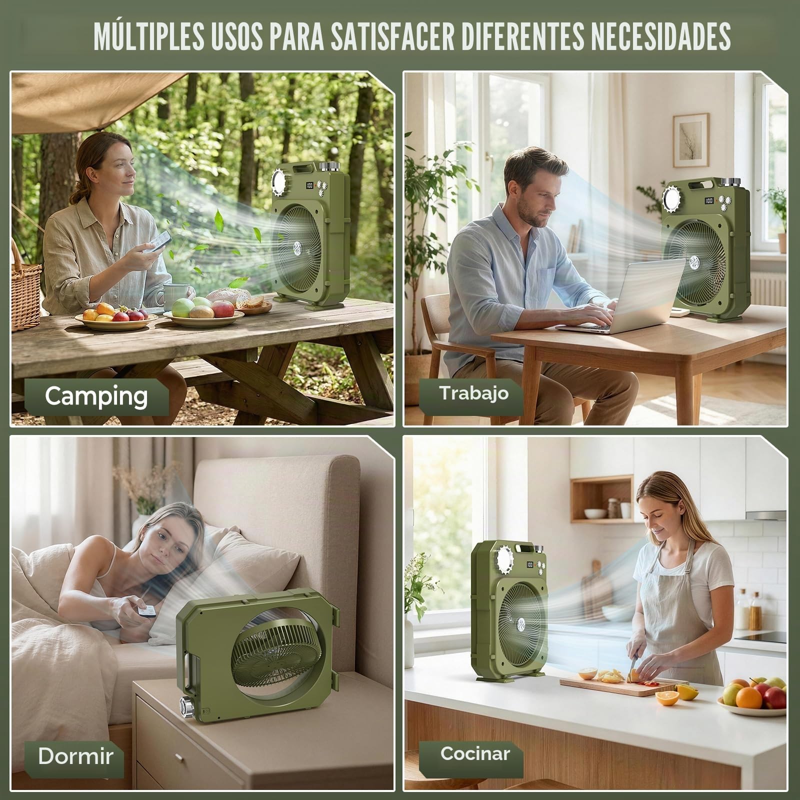 Ventilador Portátil para Camping con Luz LED, Ventilador de Mesa