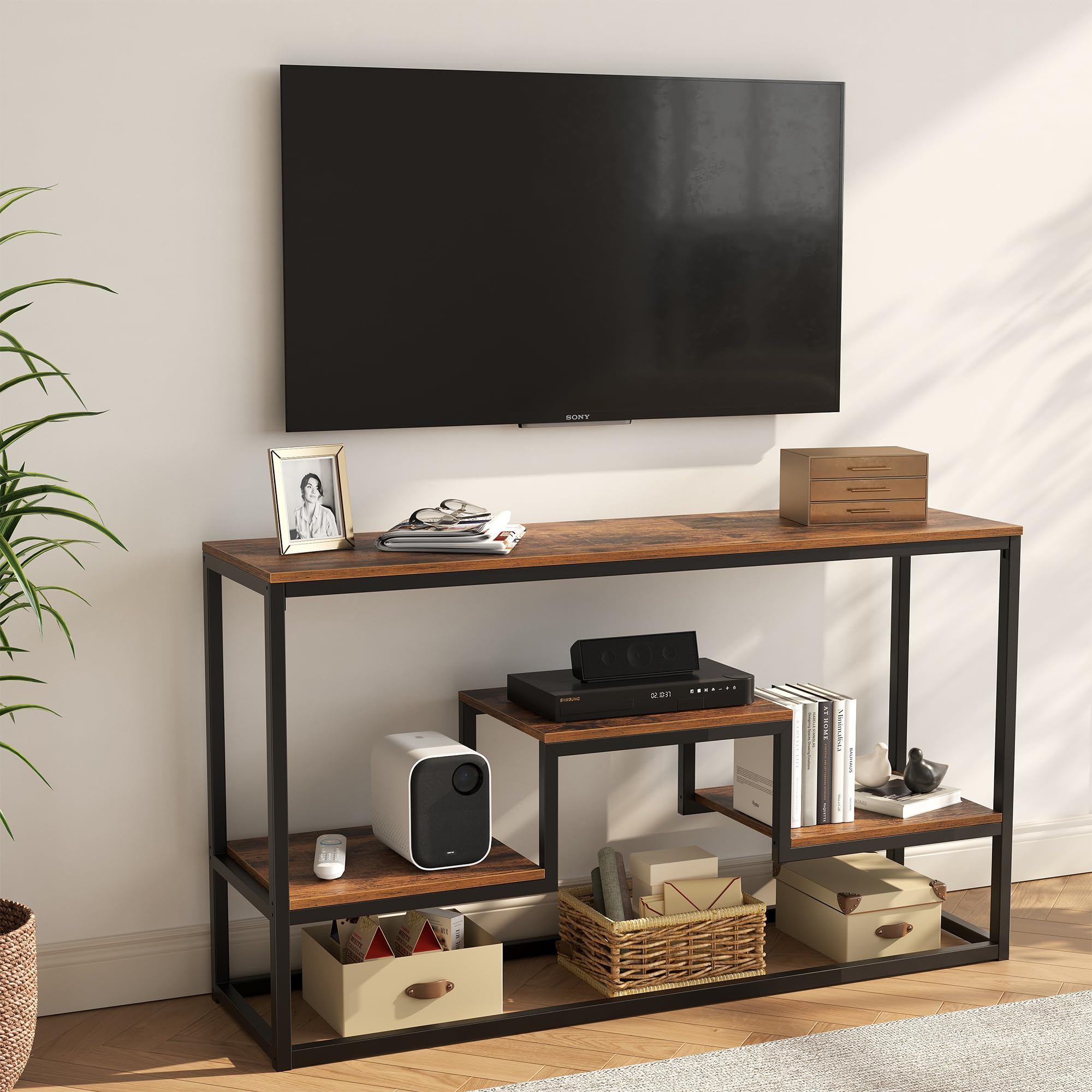 YOUDENOVA TV Stand for TVs up to 65 Inch, TV Console Table with 3-Tier Open Storage Shelves, Modern Industrial Entertainment Center for Living Room,