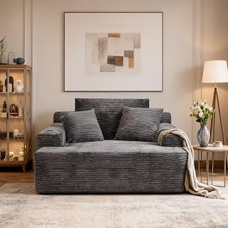 Heliomarent Chaise Lounge Chair Indoor, 67" Oversized Sofa Bed with Pillows No Assembly Required, Deep Seat Corduroy Boneless Sleeper Couch for Living Room Bedroom, Modern Reading Chair, Gray