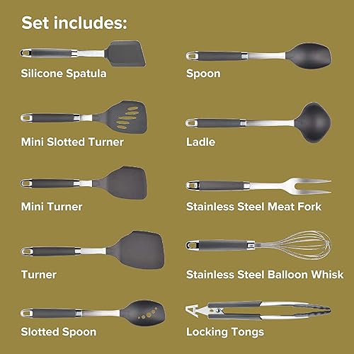 Miniatura 3 de Anolon Juego de herramientas mixtas de nailon de 10 piezas, grafito