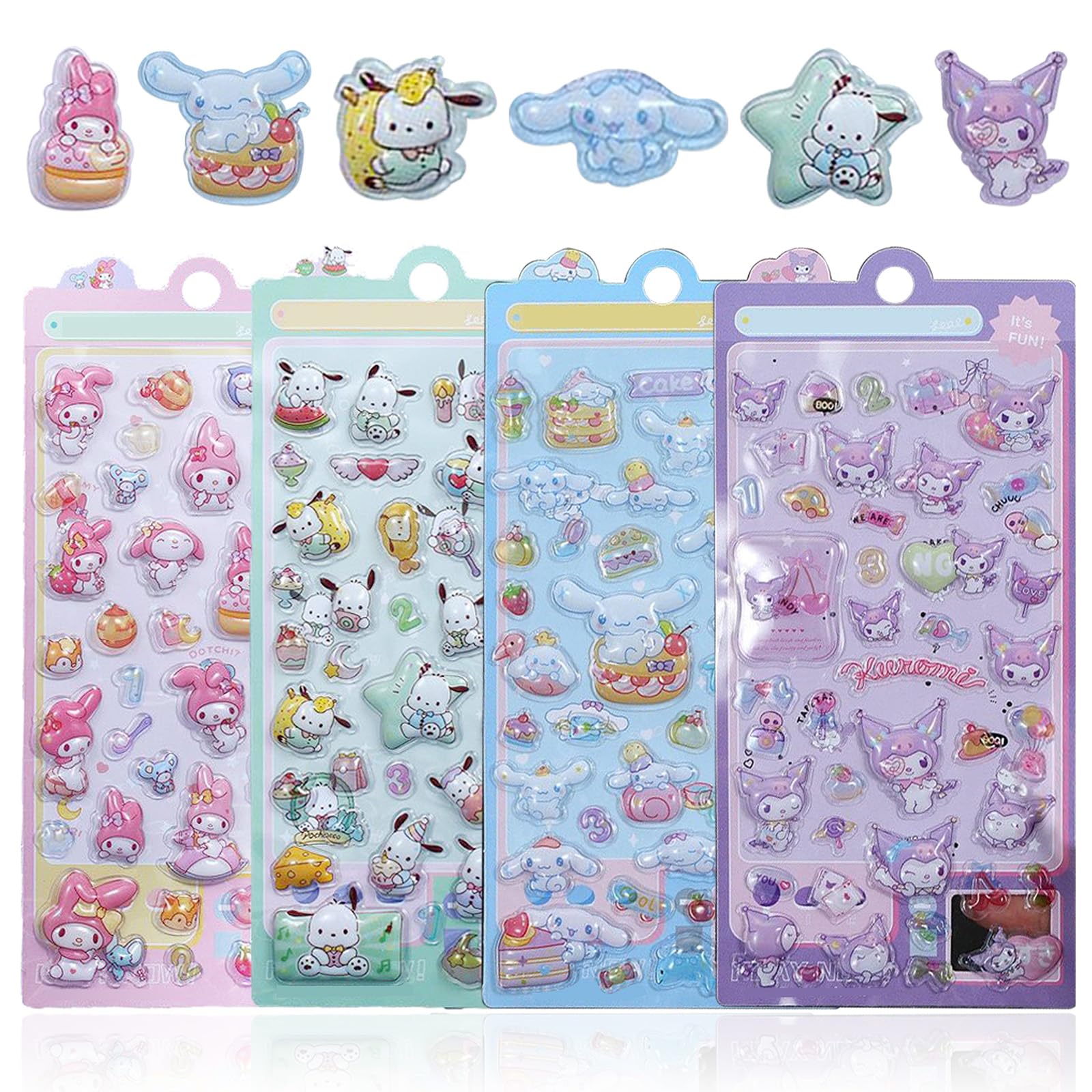 【4枚セット】 3Dシール ぷくぷくシール ぷっくり 立体 ぷくぷく 可愛い 女の子 男の子 手帳用 日記帳用 ごほうび DIYクラフト用