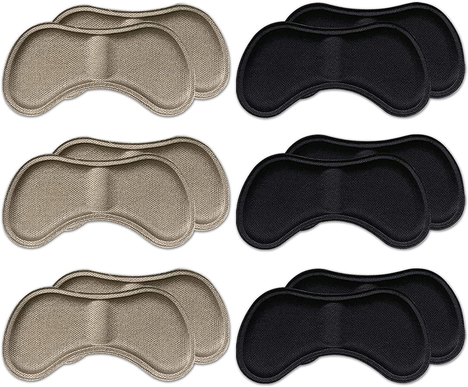 6 Pairs (12 Pieces) of Heel Grips | Shoe Inserts/Shoe Insoles for Women or Men | Heel Pads for Shoes Too Big | Self-Adhesive Heel Protectors for Optimal Comfort | Colour: 3X Beige & 3X Black