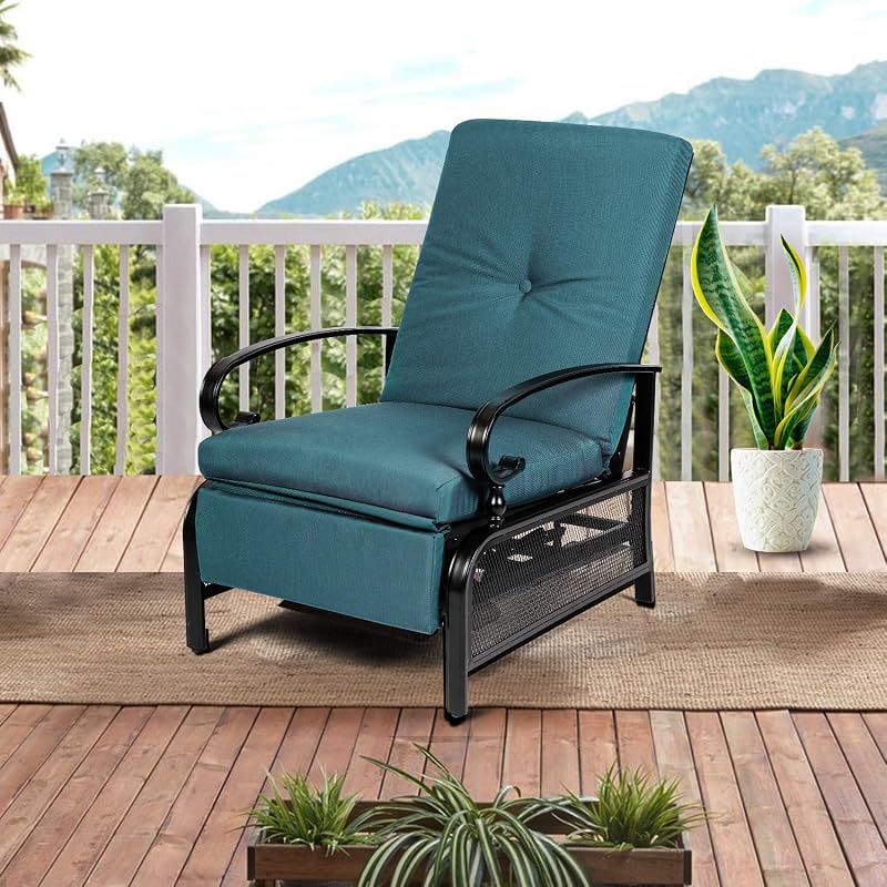 Incbruce Outdoor Lounge Chair Patio Furniture Adjustable Recliner with Retractable Steel Frame and Removable Thick Cushions - Peacock Blue image 3