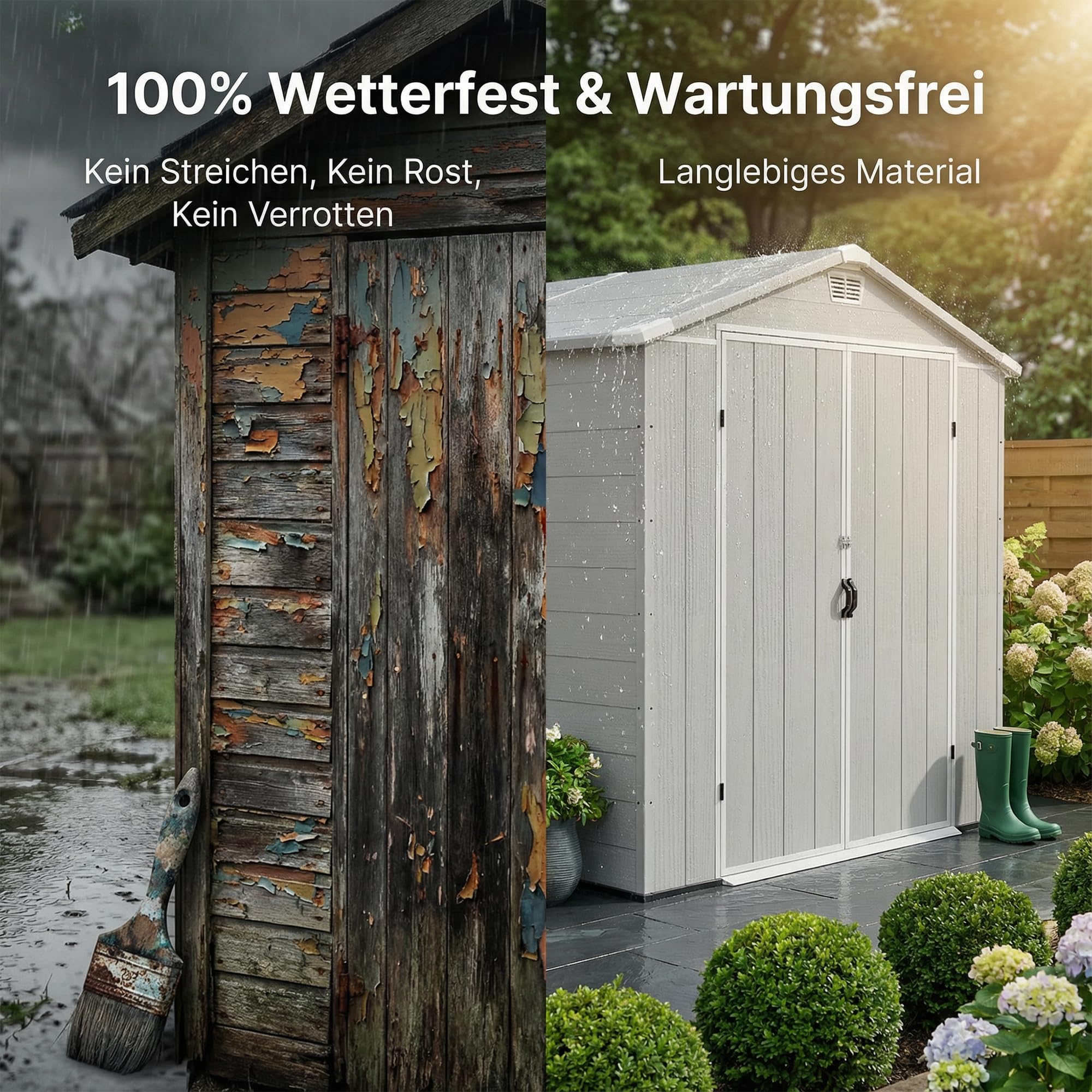 JUMMICO 6x8 XXL Gartenhaus, 9,4m³ Kunststoff-Geräteschuppen mit Boden, 185x240x210 cm, Wetterfest & Frostsicher, Ideal für Fahrräder, Rasenmäher, Gartengeräte, Hellgrau