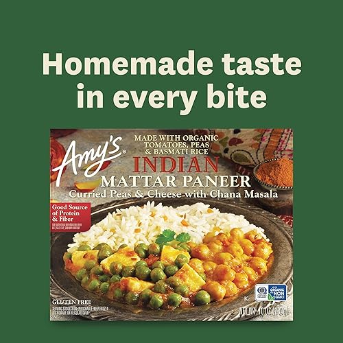 Miniatura 5 de Amy's Comidas congeladas, paneer mattar indio sin gluten, hecho con arroz basmati, queso, tomates orgánicos, guisantes y garbanzo, 10 onzas
