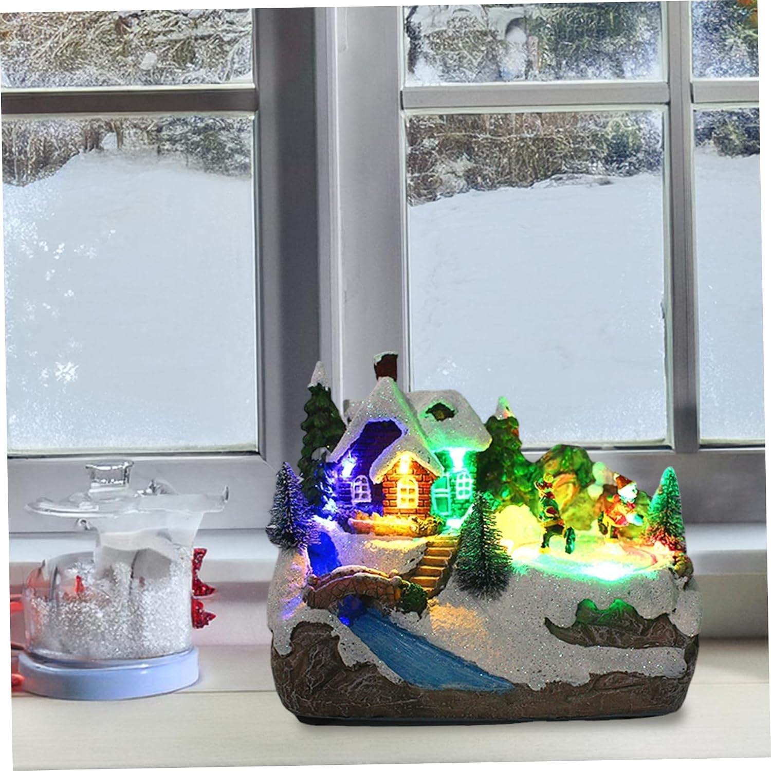 Christmas Village Houses LED Lights Sweet Music Christmas Houses with Rotate Skiing Kids Battery Operated & Rechargeable for Kids Adults 6.3x4.1x5.5 inch Village