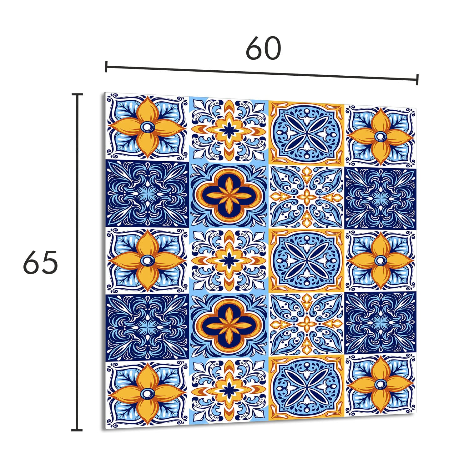 Paraschizzi da cucina in vetro temperato 60 x 65 cm – Vetro decorativo con nastro adesivo – Pannello posteriore in vetro per cucina, Copri piano cottura induzione, Mosaico