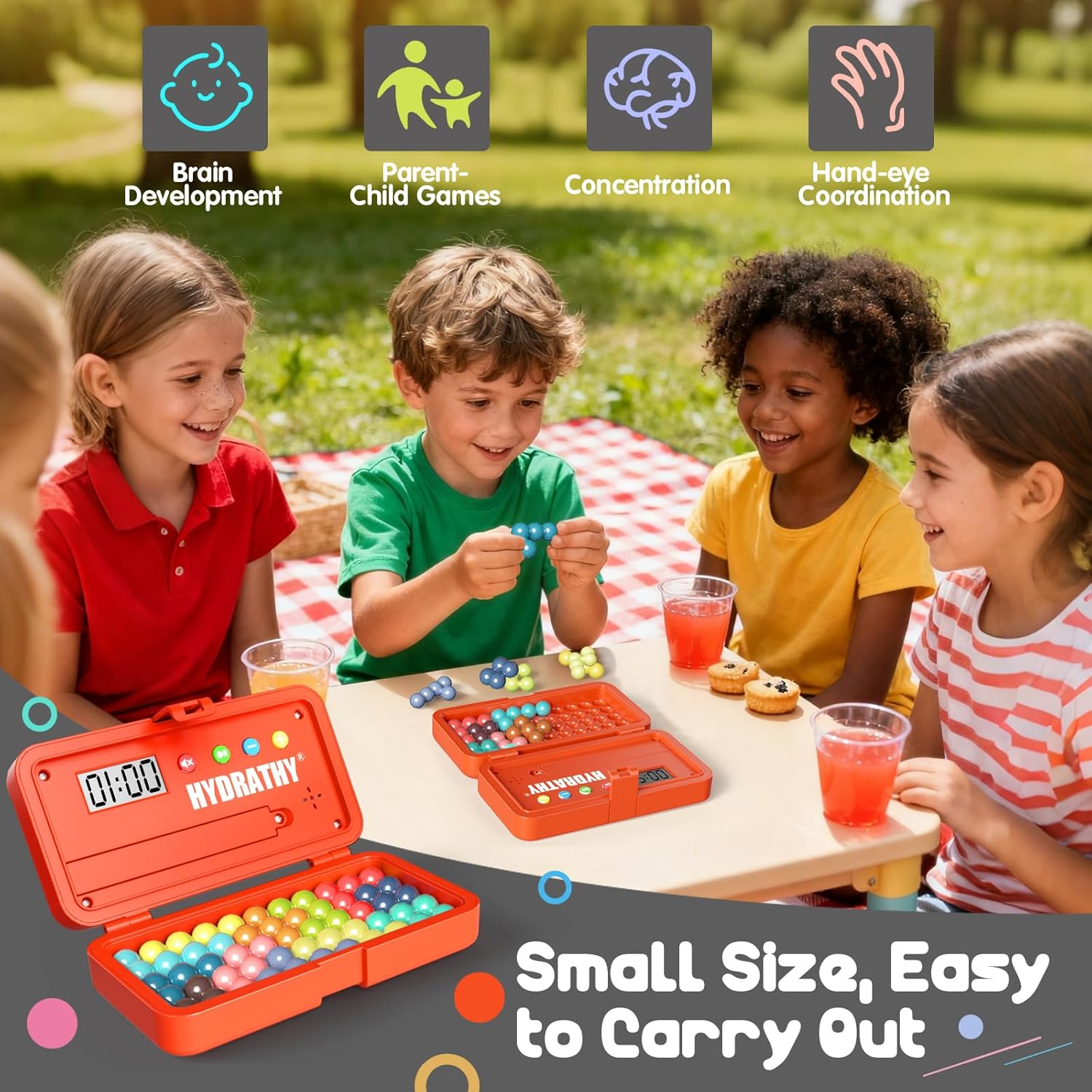 Brain Teaser Puzzles Games for Kids Adults with Timer, 2 Modes Handheld Travel Games, Single Player Mind Challenge Toys, STEM Montessori Educational Gifts for Kids 3+, Teens & Adults (Red)