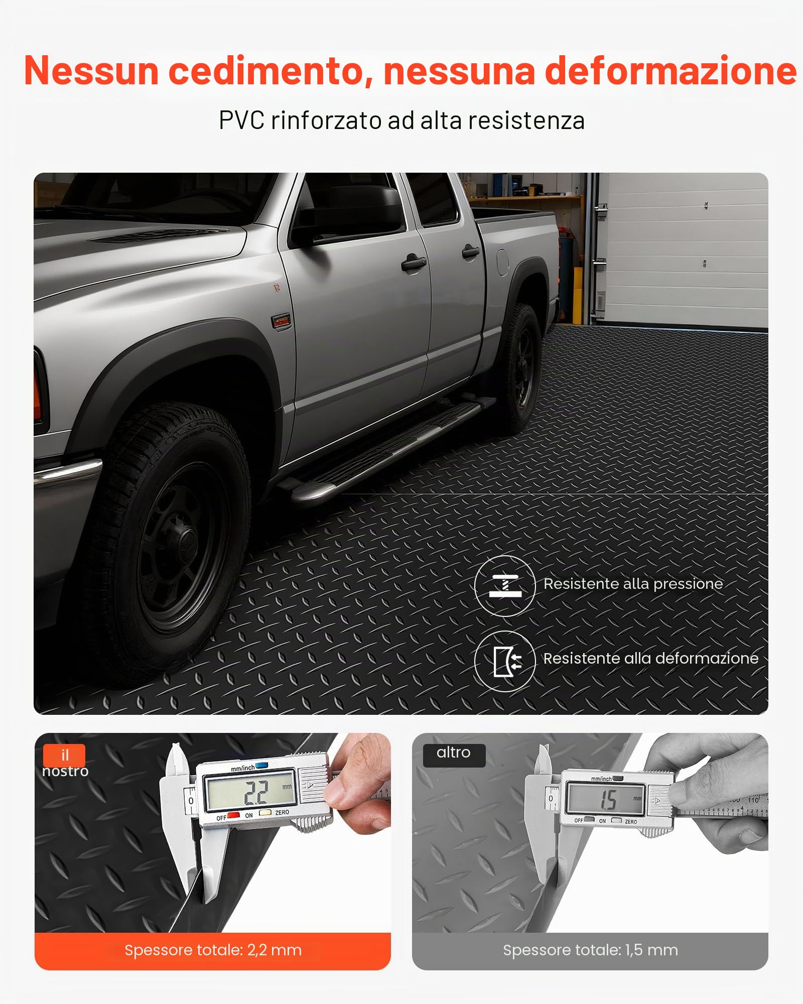VEVOR Tappeto Rivestimento da Pavimento in PVC 1,2 x 2,13 m, Tappetino Protettivo per Pavimento Diamantato Spesso 2,2 mm con Nastro Biadesivo Antiscivolo, Facile da Pulire per Magazzini, Nero