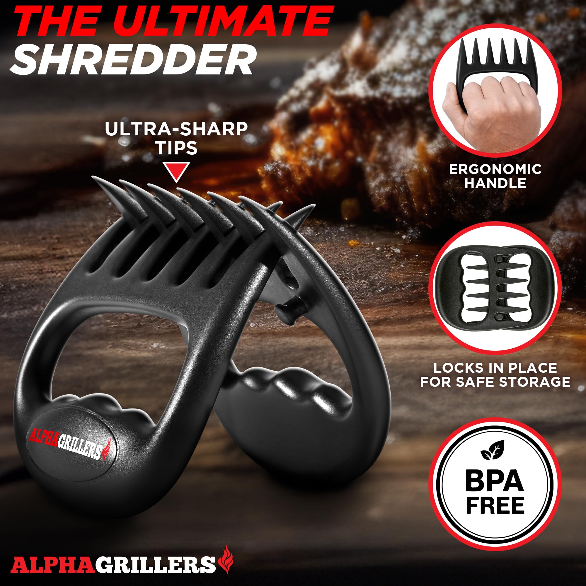 Alpha Grillers Artigli per triturazione e tritacarne – Artigli tritacarne e artigli d'orso per sminuzzare carne, accessori per affumicatori per barbecue, regali per uomini e grigliare regali per