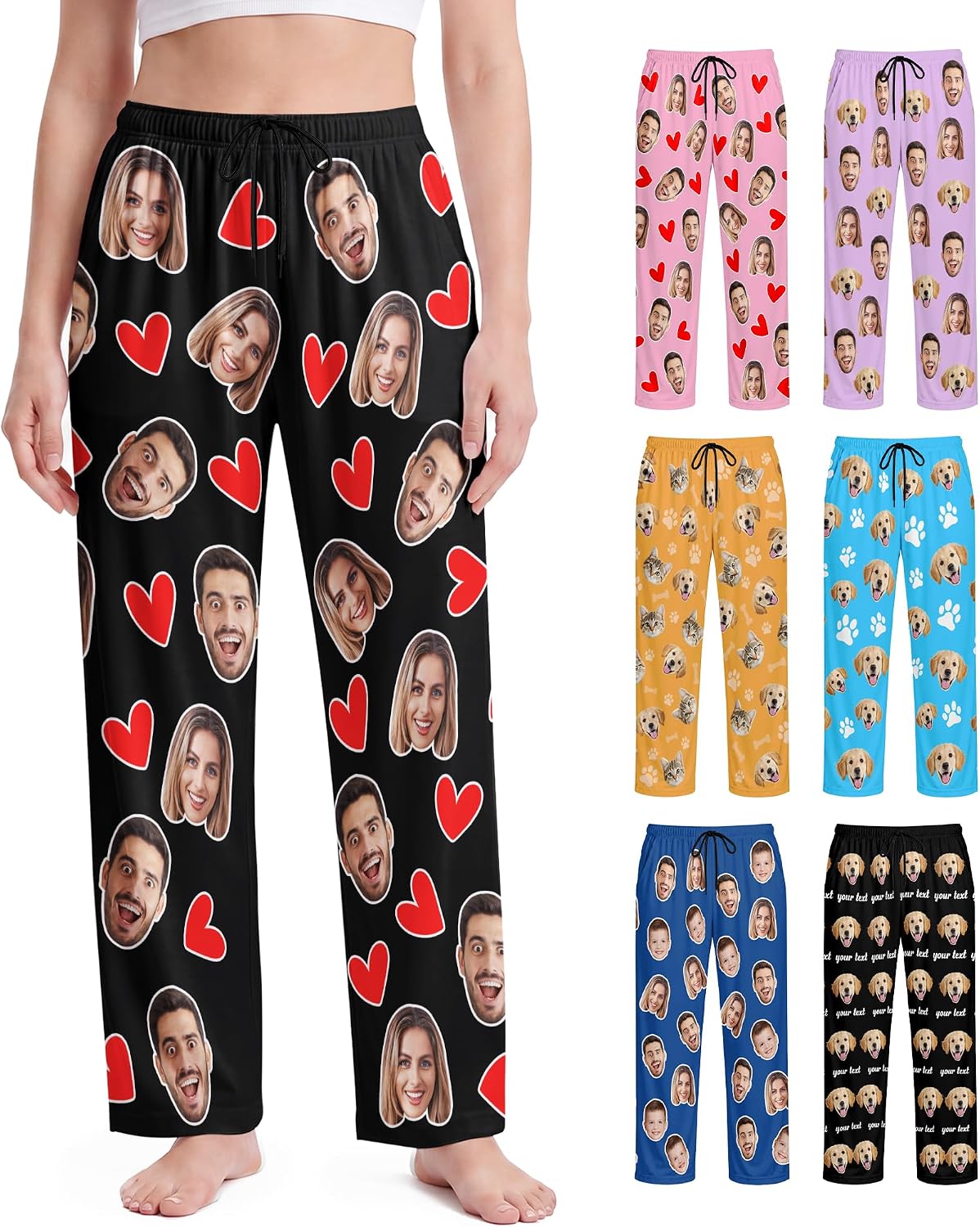 Custom Pajama Pants Personalized Funny Pajamas Bottoms with Photo Pet Face Customized Pjs Pants Gifts for Men Women Christmas
