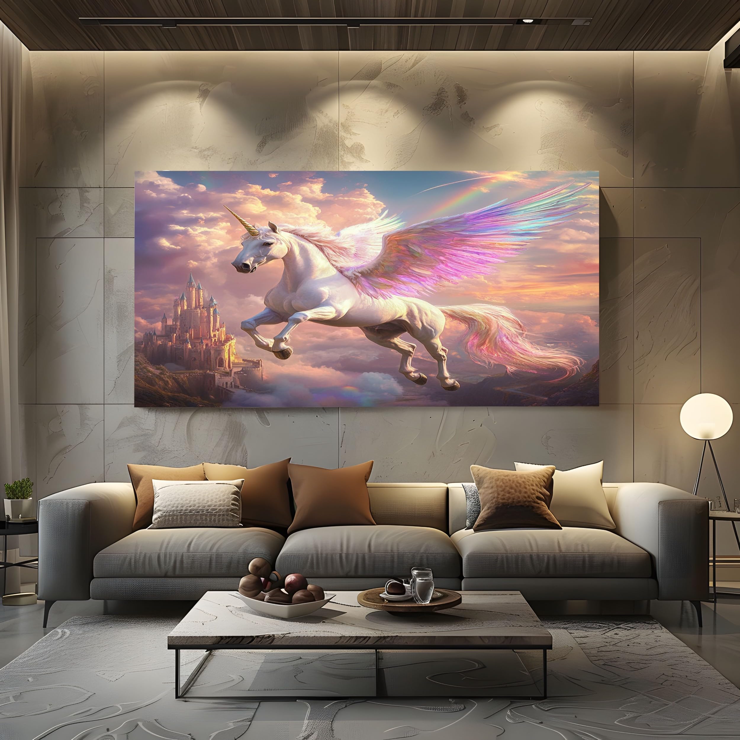 ZORYAN Grand Tableau Mural XXL Fantaisie Licorne Toile Imprimée 80x160 cm