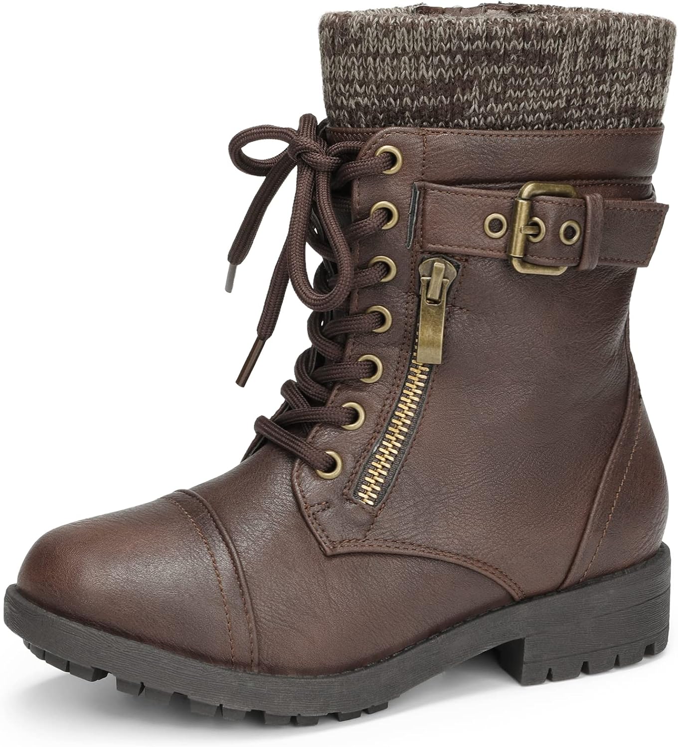 DREAM PAIRS Girl's Mid Calf Combat Ankle Lace up Boots
