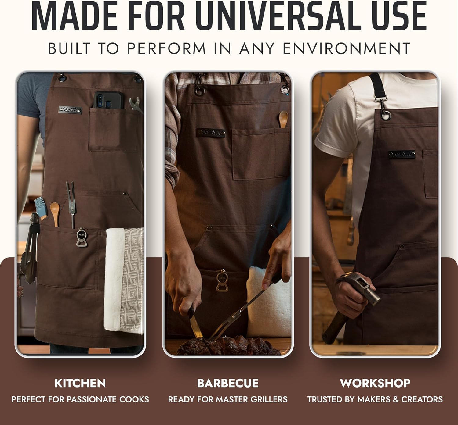 Asaya Chef and BBQ Apron with Bottle Opener and Hand Towel - 10oz Cotton Canvas, Stainless Steel Hardware - Cross Back Straps - Image 7