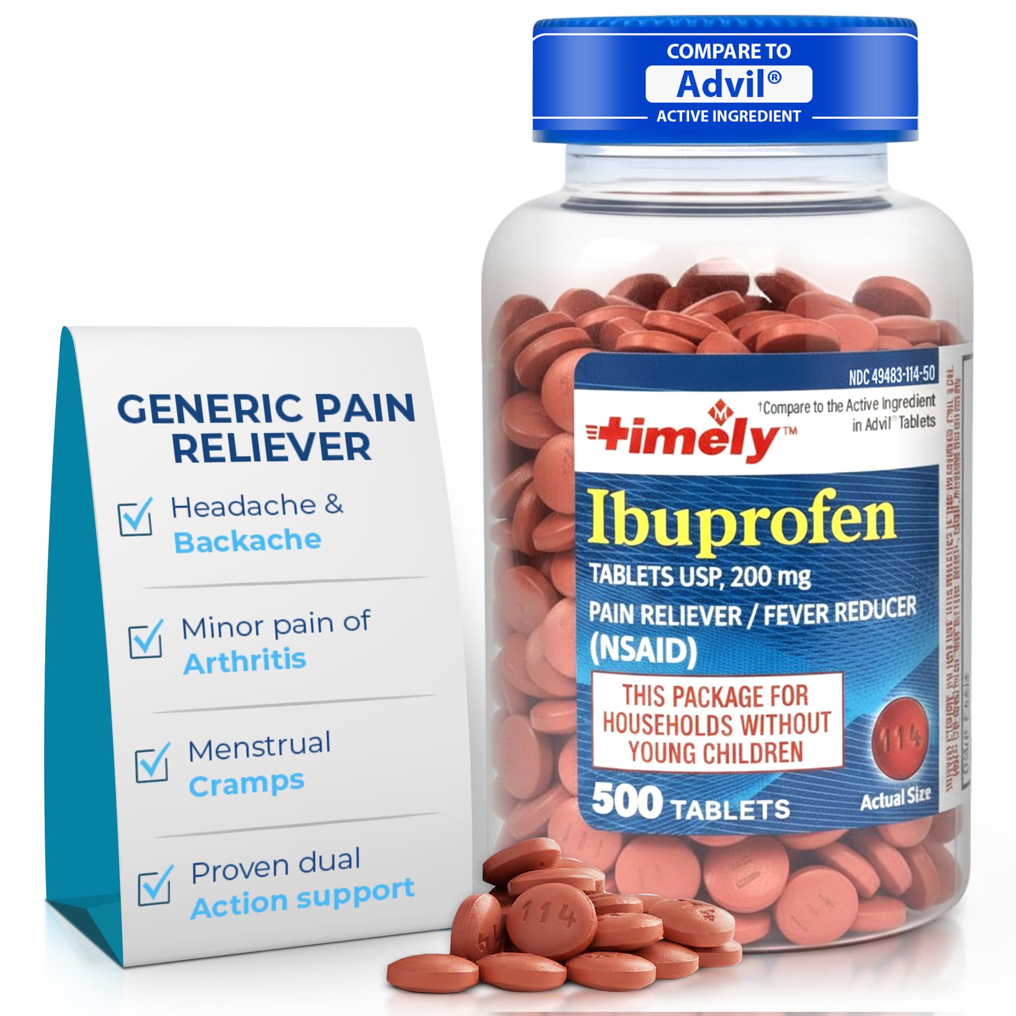 Timely Ibuprofen 200mg 500 Tablets - Compared to Advil Ta...