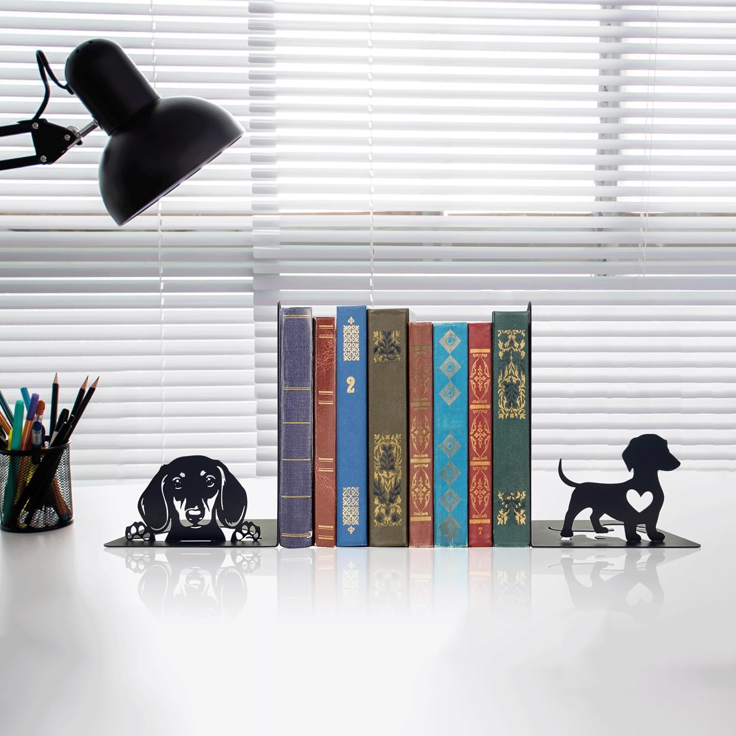 Dachshund Theme Bookends Decor – Dachshund Gifts with Black Modern Bookends, Decorative Bookends for Shelves – Unique Bookends for Kids, Beautiful Book Stopper for Shelves (Dachshund)