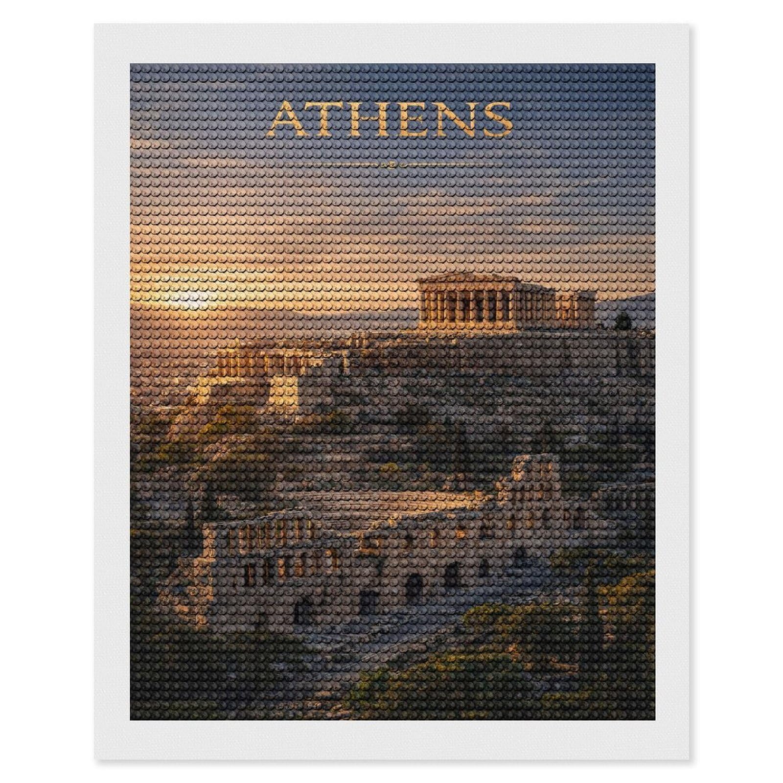 Junmoney Athens Acropolis at Sunset Diamond Painting Kit 16"x20", Adhesive Canvas, Home Wall Decor, for Beginners, Birthday Gift, Full Kit Included