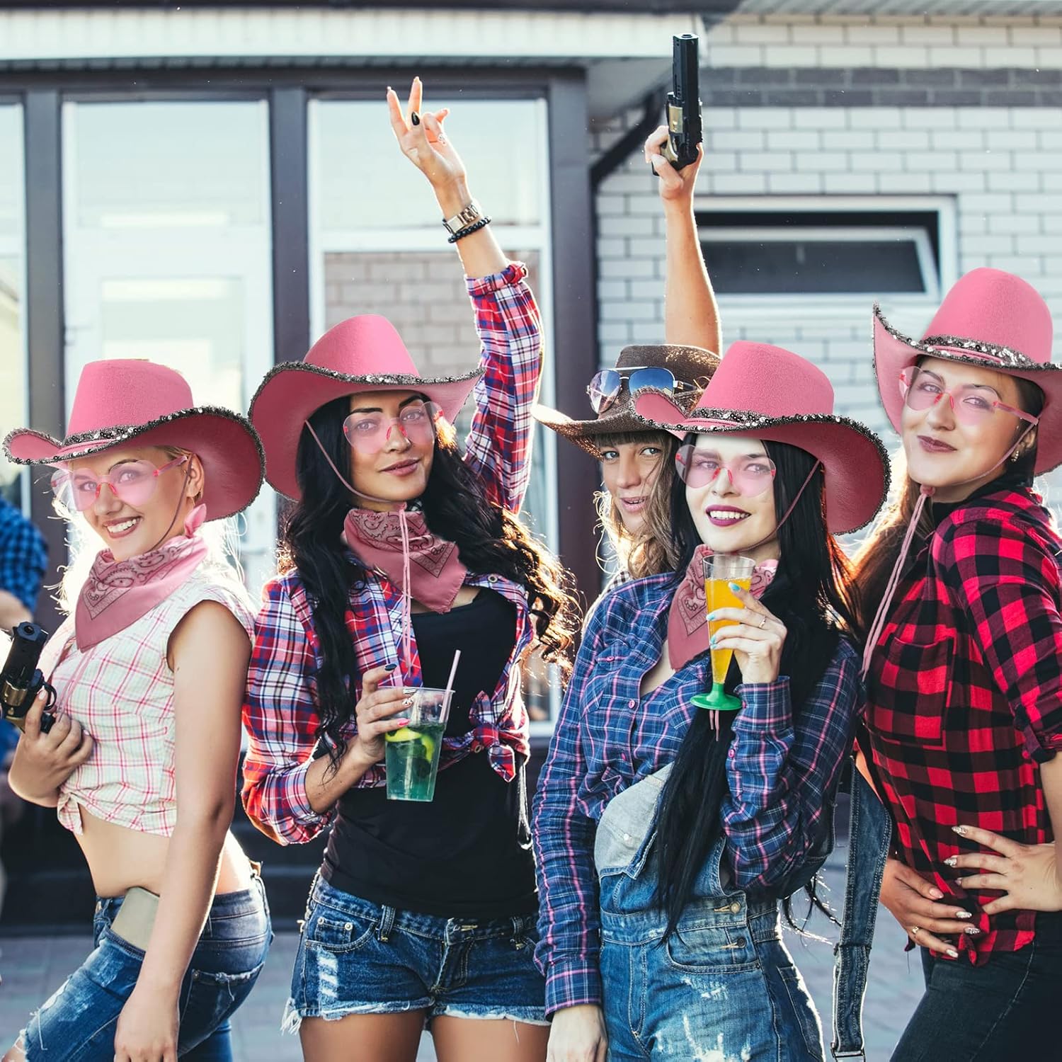 18 Pieces Cowboy Hat with Heart Sunglasses and Paisley Bandanna Set for Women Teens - Image 5