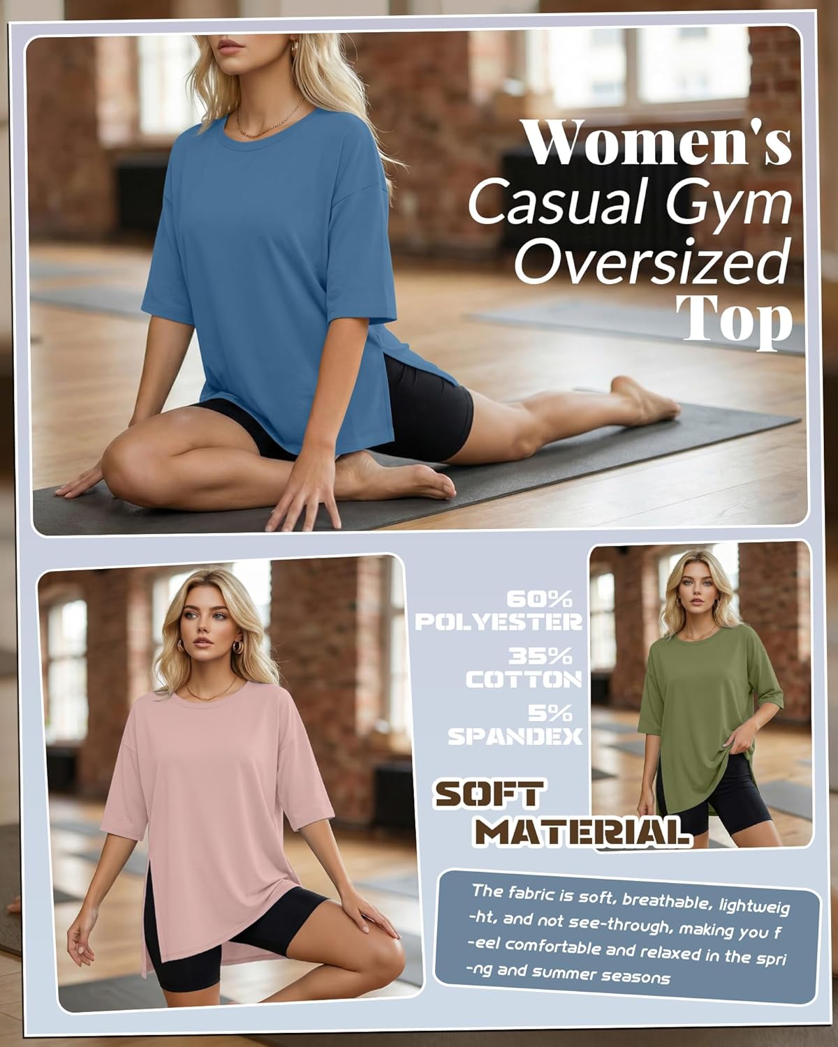 Huukeay 3 Pack Women's Oversized Gym T Shirts Short Sleeve Side Split Crewneck Tops Casual Summer Workout Baggy Basic Tee - Image 4