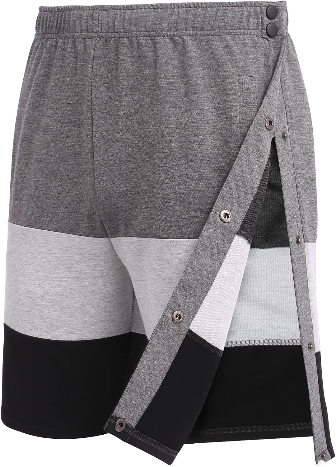 Deyeek Mens Tear Away Shorts Post Surgery Recovery Side Snap Shorts Color Block Cotton Break Away Pants with Pockets