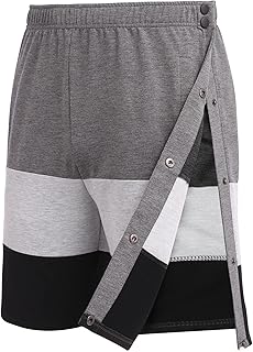 Deyeek Mens Tear Away Shorts Post Surgery Recovery Side Snap Shorts Color Block Cotton Break Away Pants with Pockets