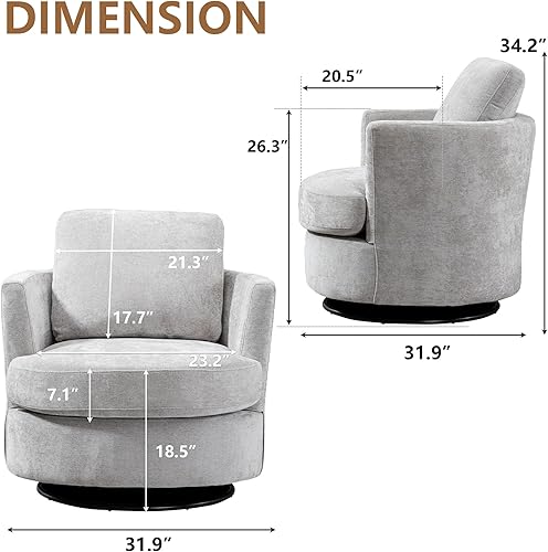 Miniatura 62 de Silla giratoria decorativa, sillas giratorias redondas de felpilla de 31.9 pulgadas de ancho para sala de estar, cómoda y moderna silla giratoria de