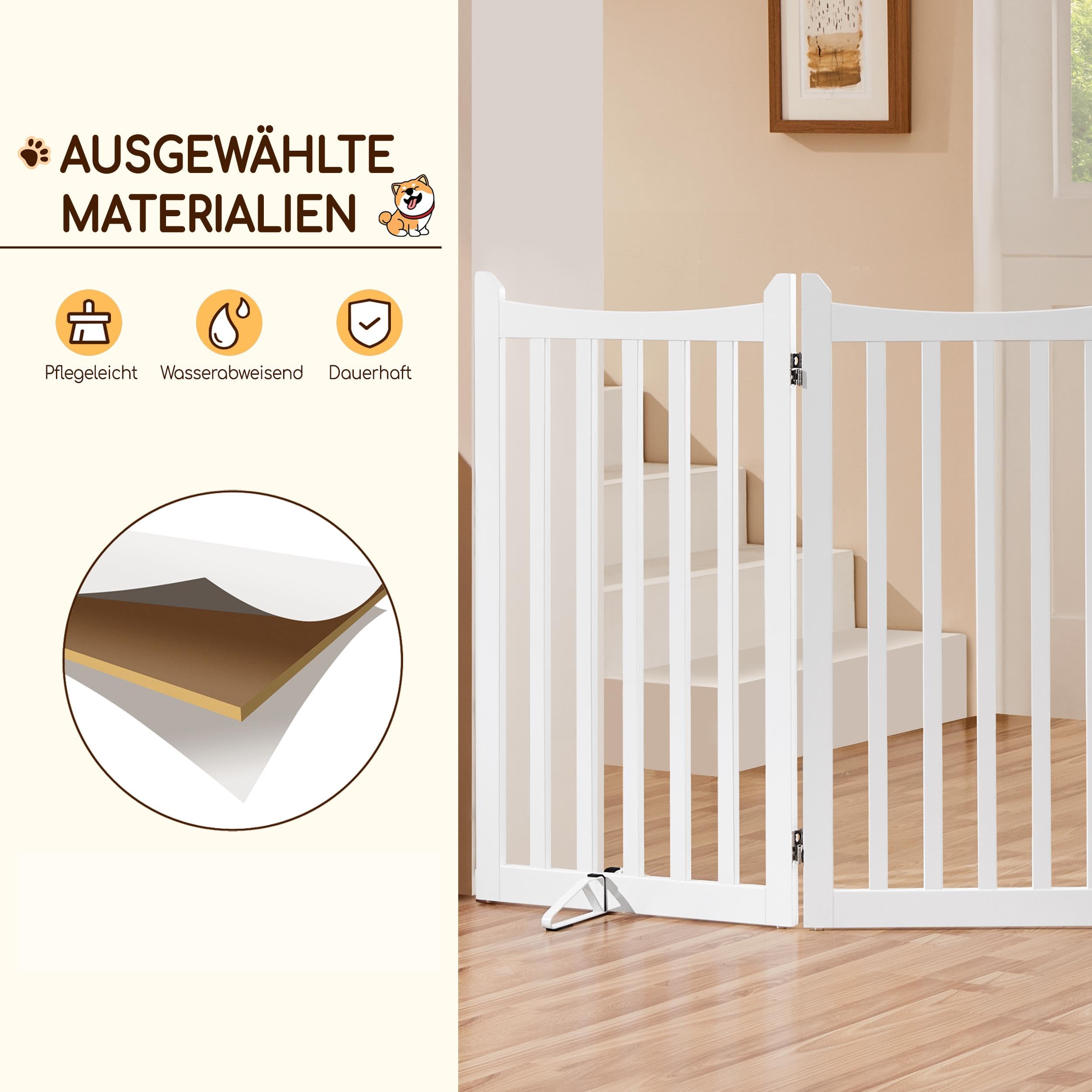 Yaheetech Barrière de Protection pour Chien, 90,5 x 151,5 cm, avec 2 Pieds de Support, Pliable, pour Cuisine, Couloir, escalier, Balcon, 3 Panneaux, Blanche