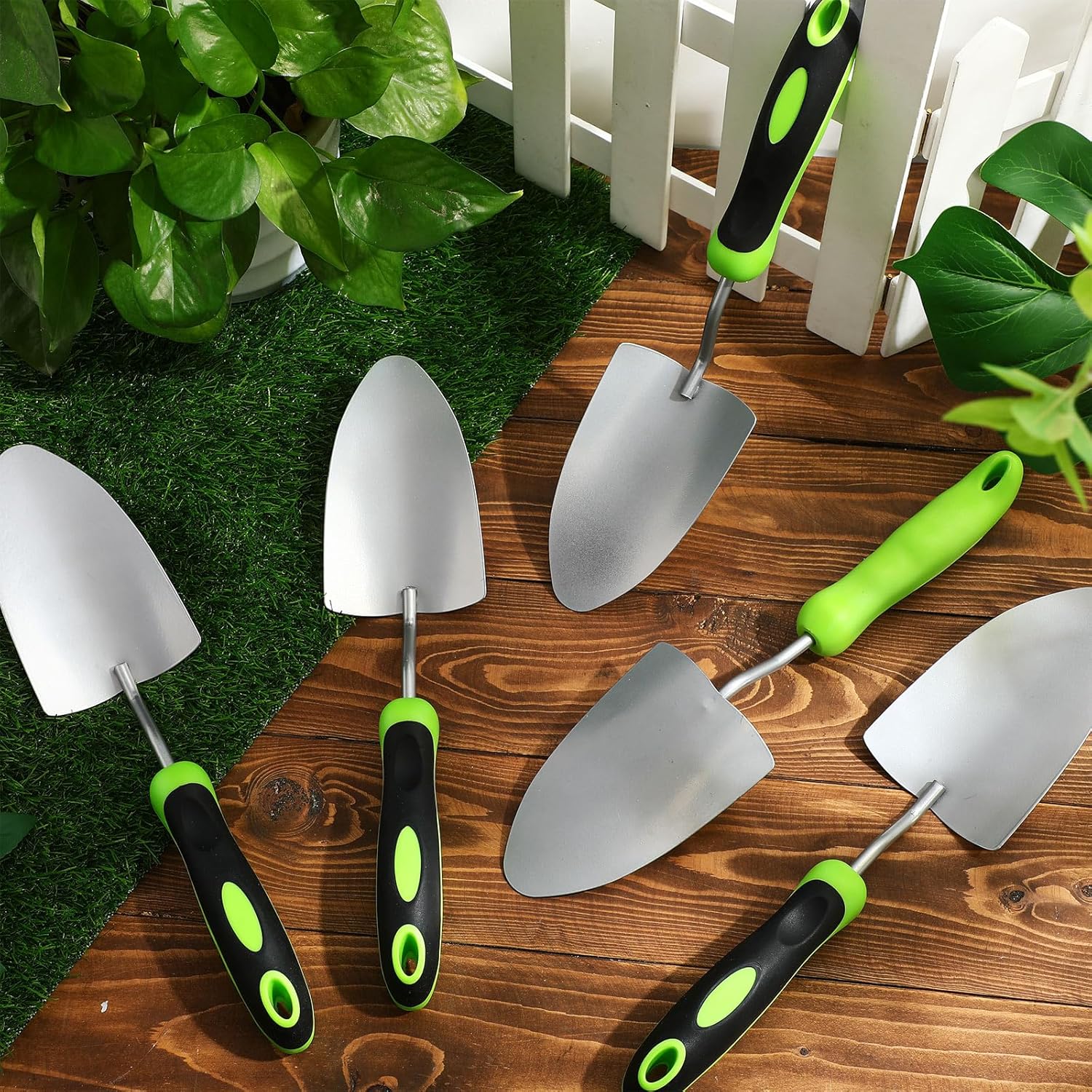 16 Pcs Garden Shovel Aluminum Alloy Heavy Duty Trowel Small Digging Shovels Metal Hand Trowel Spade with Soft Handle for Garden Lawn Yard Planting Tool (Wide Shovel,Green)
