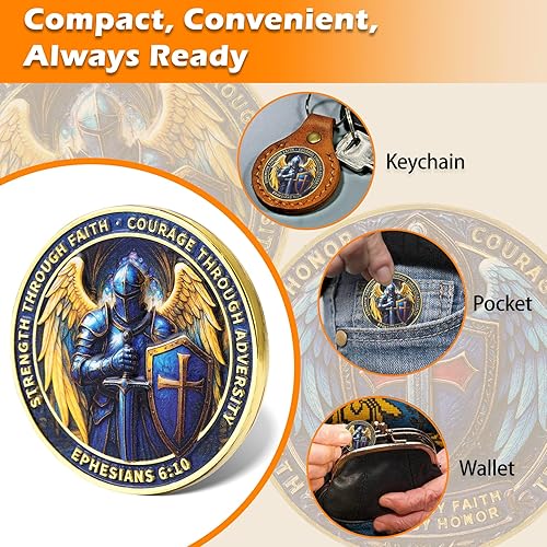 Miniatura 6 de Moneda de desafío Caballero Escudo de Fe, 5 piezas, Medallón de fuerza a través de la fe, muestra inspiradora de coraje y honor, recuerdo