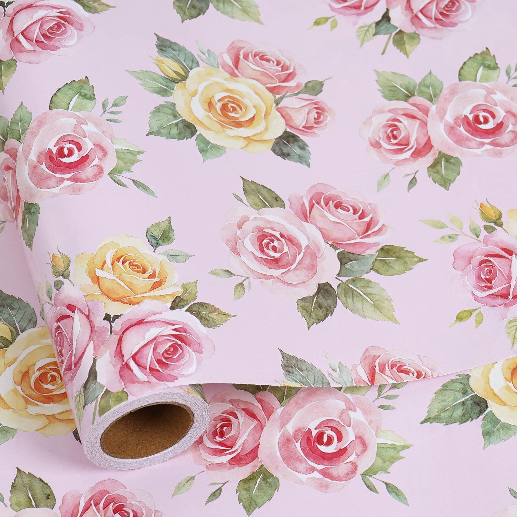 Aimyoo Pink Floral Wrapping Paper Roll, 17 inches x 32 feet