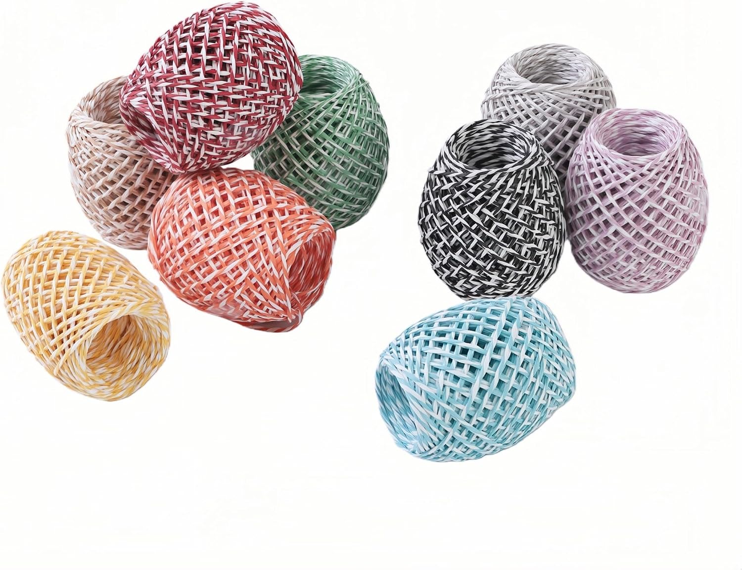 9 Rolls Multi-Colored Raffia Paper Twine String Ribbon for Gift Wrapping Box Packing, Artworks, DIY Crafts, Party Favor and Embellishments