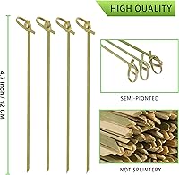Vista 7 de 100 palillos de cóctel, palillos de dientes de 4.7 pulgadas para aperitivos, brochetas de nudo de bambú natural, mini palitos de comida, selecciones