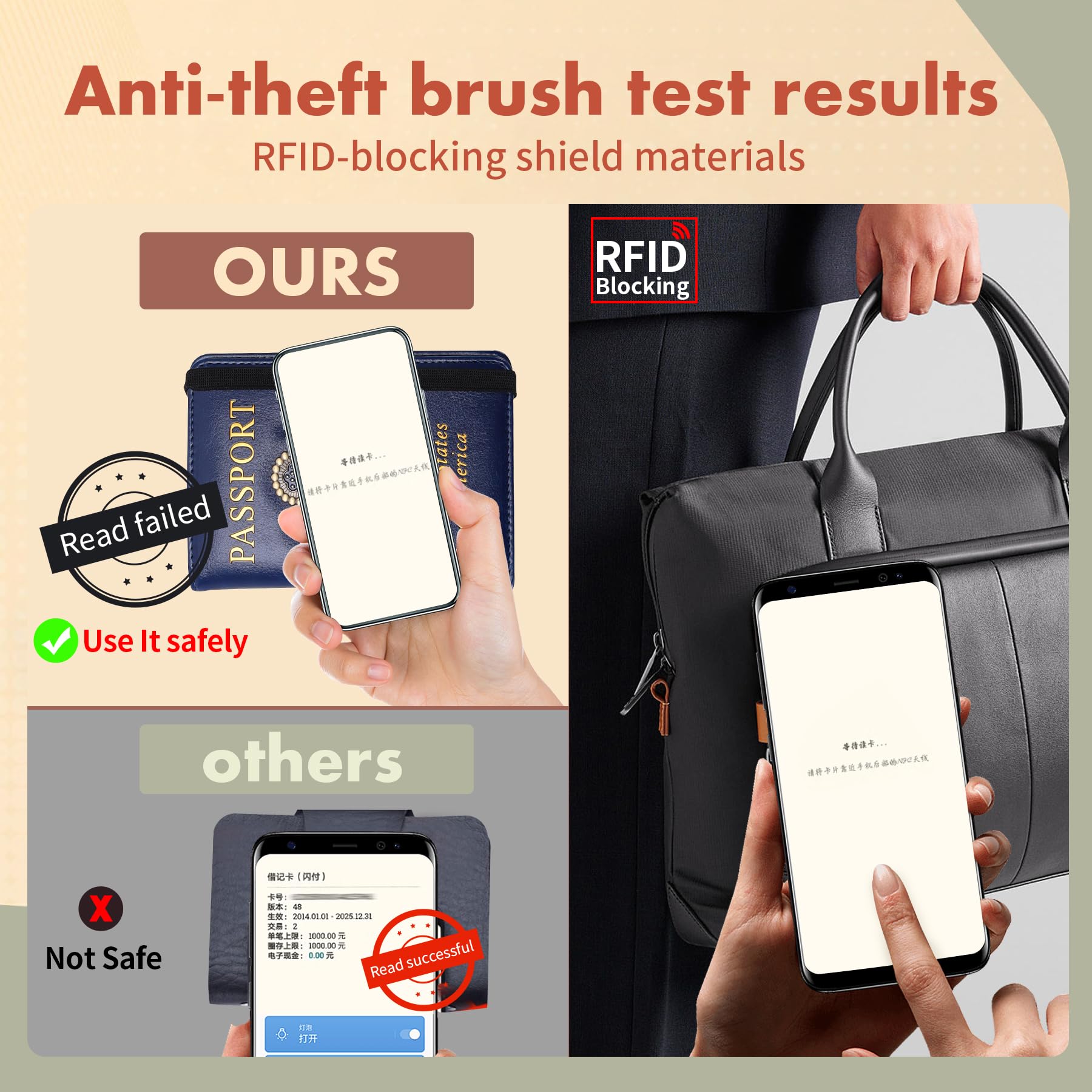 Funda para pasaporte, cartera de viaje con bloqueo RFID, carteras para pasaporte, organización de pasaporte familiar, funda personalizada para hombres y mujeres, imprescindible de viaje, Negro -, 4