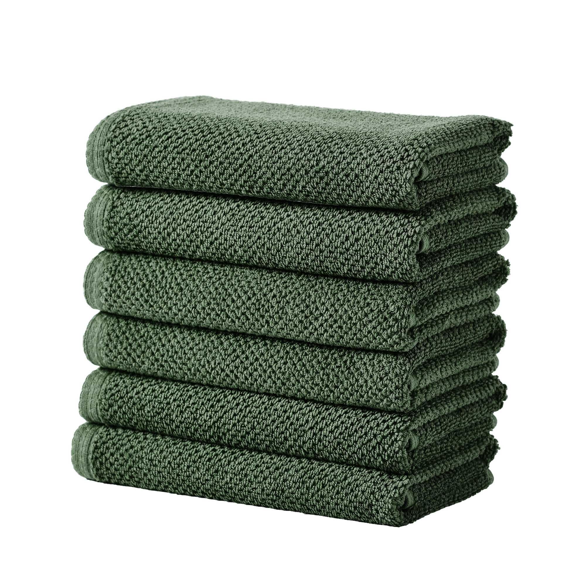 Green Hand Towels - 100% Cotton 6 Pack 26x16 Hand Towel Set - Absorbent, Quick-Drying, Durable Towels for Handroom Decor - Low-Twist, Two-Ply Fibers (Forest Green)