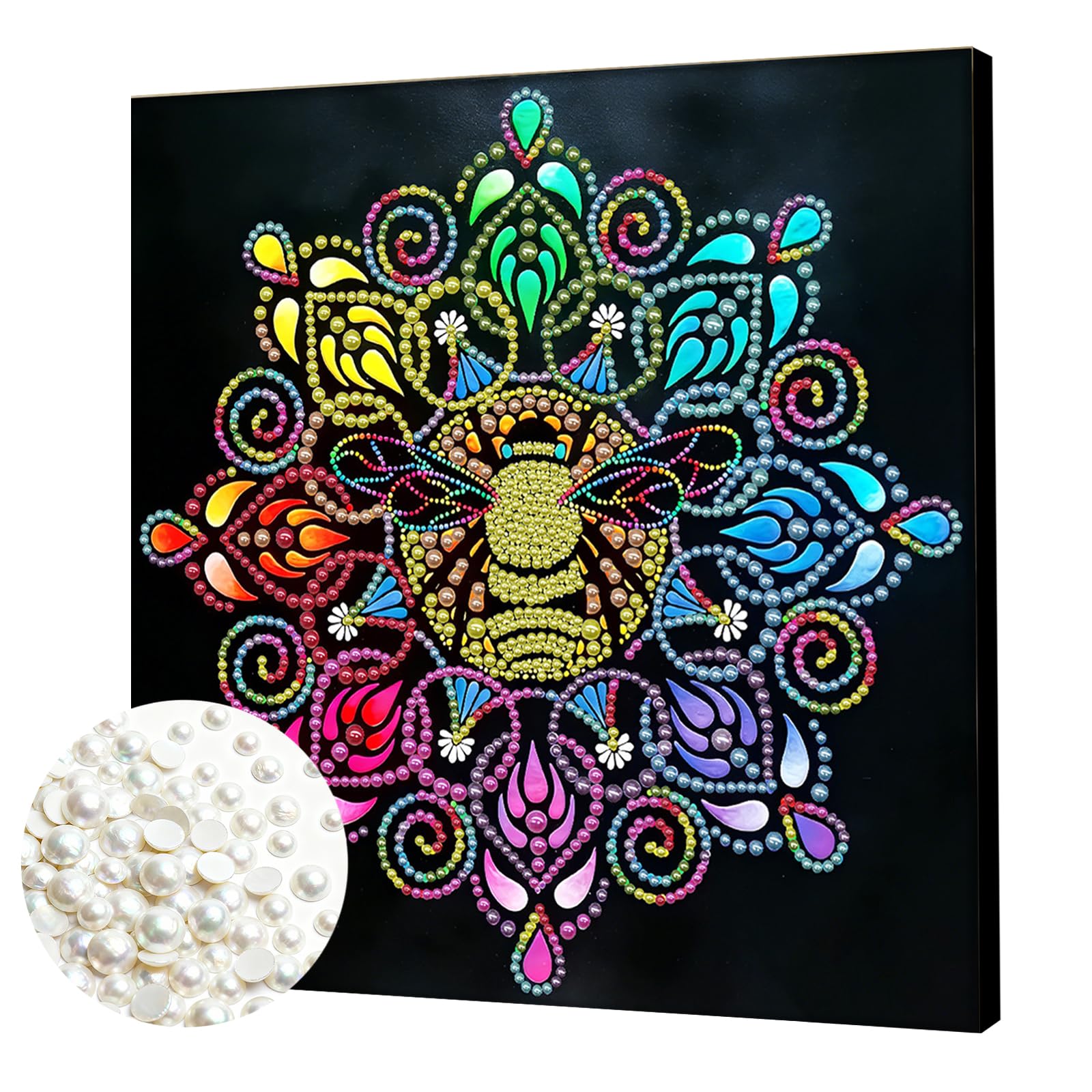 DIY Pearl Painting Kit with Wooden Frame,3D Plastic Pearl Gemstone Ocean Art Craft for Adults Beginners,Diamond Art Kits for Adults,Home Wall Decor Ready Gift for Women(Lion Spirit Mandala)(25*25cm)