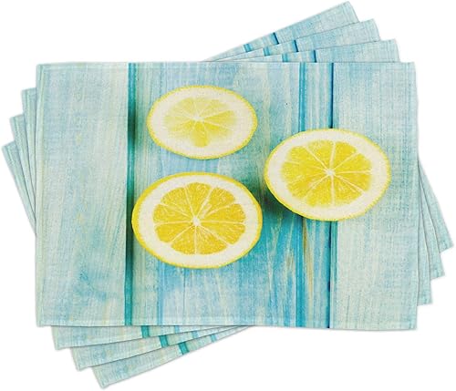 Miniatura 63 de Ambesonne Juego de 4 manteles individuales amarillos y azules, diseño de flores de primavera, flores vibrantes, manteles individuales de tela Azul