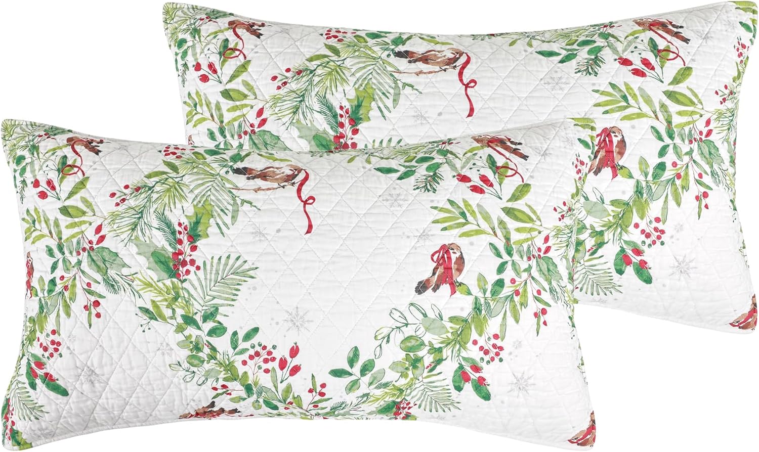 Levtex Home - Tinsel Tidings - Embroidered Birds - Decorative Pillow (14x18in.) - Cream Red Green