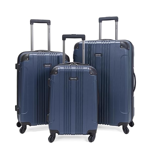 Kenneth Cole REACTION Out of Bounds Lightweight Hardshell 4-Wheel Spinner Luggage, Naval, 3-Piece Set (20", 24", & 28")