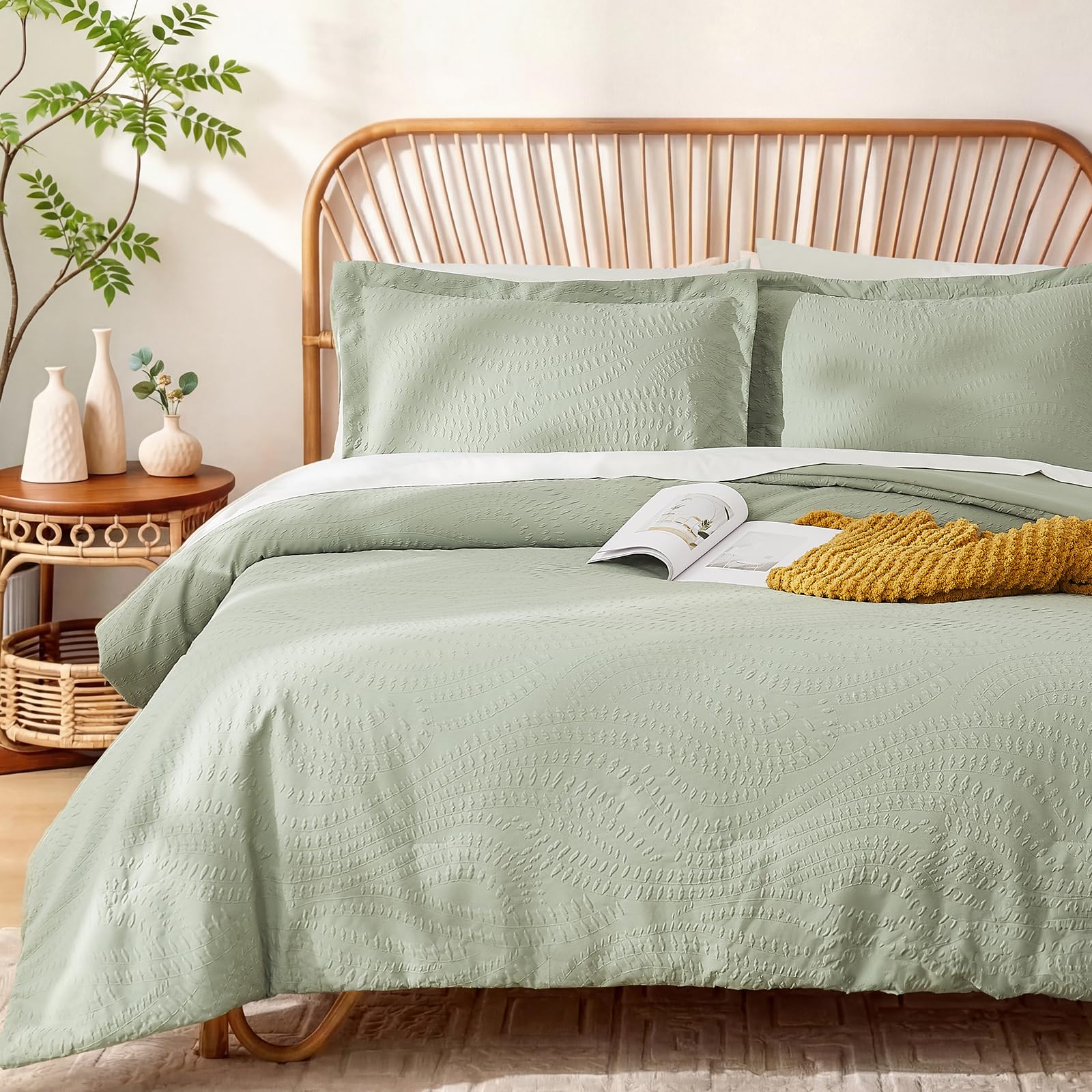 Photo 1 of Geniospin Queen Comforter Set - 7 Pieces Botanical Textured Sage Green Bedding Sets, Shabby Chic Comforter Set, All Season Lightweight Bed in a Bag with Comforter, Sheets, Pillowcases & ShamsLPNPMGP2010158