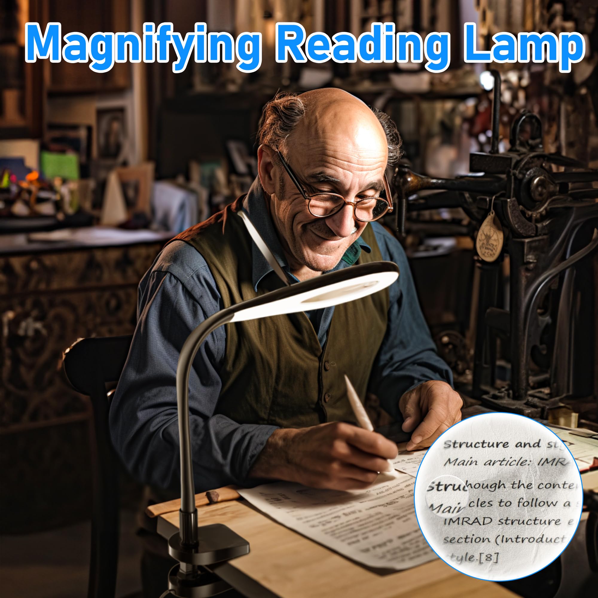 deeloop Lupa con luz y soporte, cuello de cisne flexible 5X y 3X lente de vidrio real LED lámpara de escritorio con abrazadera, lámpara de lupa manos libres para leer, manualidades, pasatiempos,