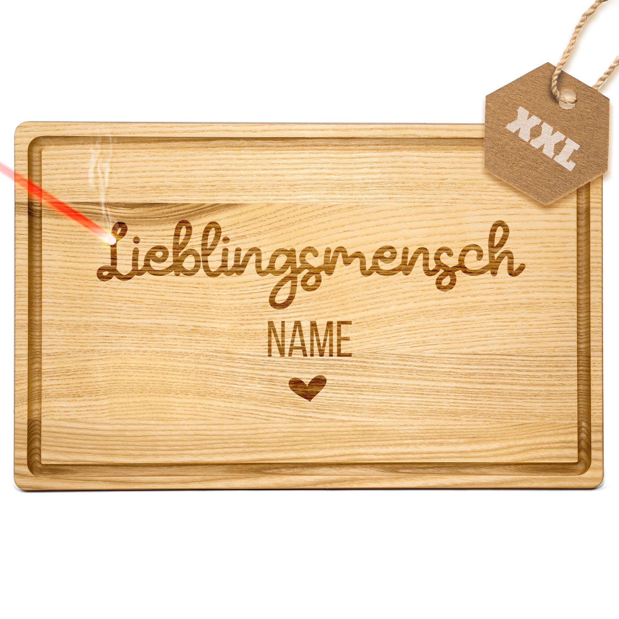 Großes Holzbrett mit Gravur - Schneidebrett personalisiert mit Name - Geschenk für Lieblingsmensch | Eschenholz, 40 x 25 x 2 cm, personalisiertes Geschenk mit Gravur