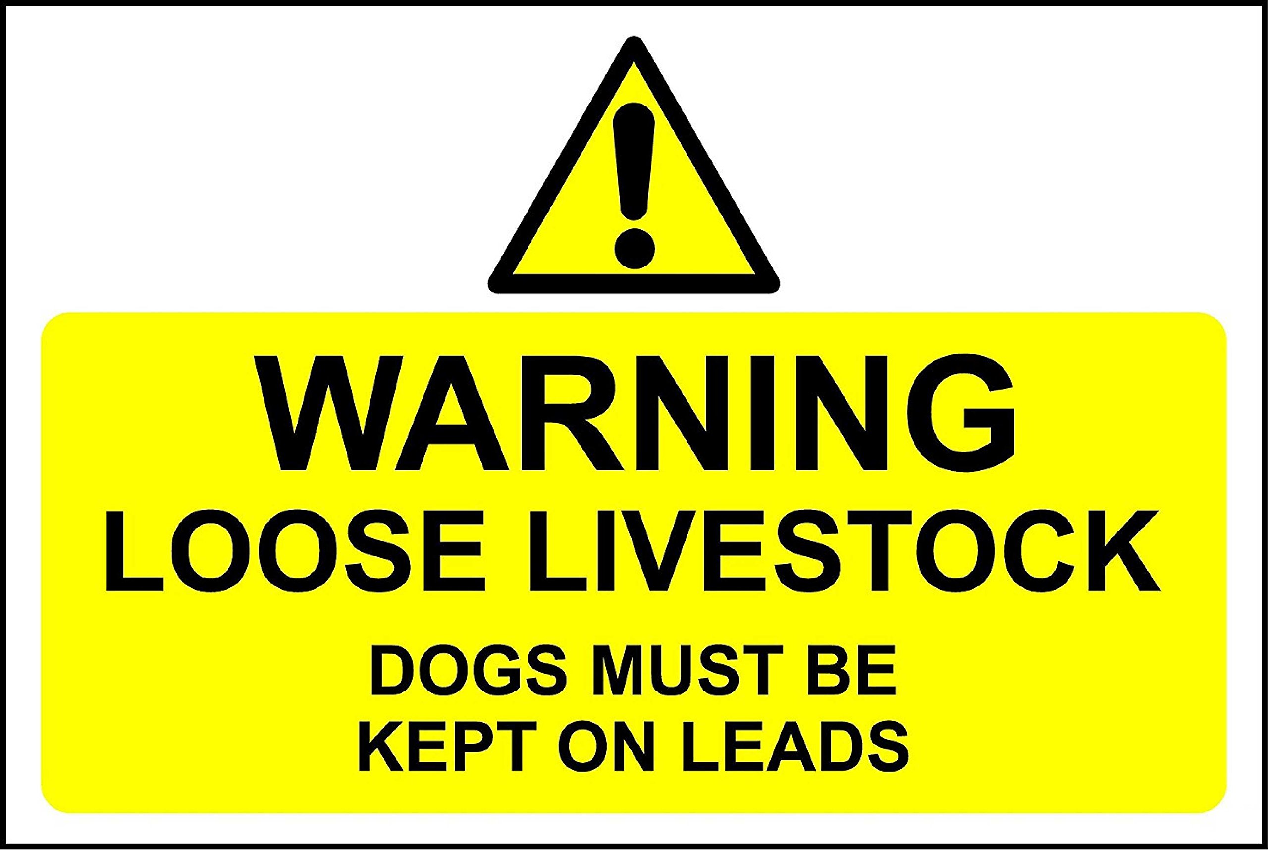 Warning loose livestock dogs must be kept on leads safety sign - 3mm Aluminium sign 300mm x 200mm
