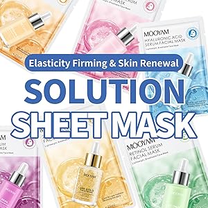 GUOYAOLIFU Face Masks Skincare, 6 Pack Collagen Serum Sheet Masks - Hydrating & Smoothing, Moisturizing & Nourishing for All Skin Types