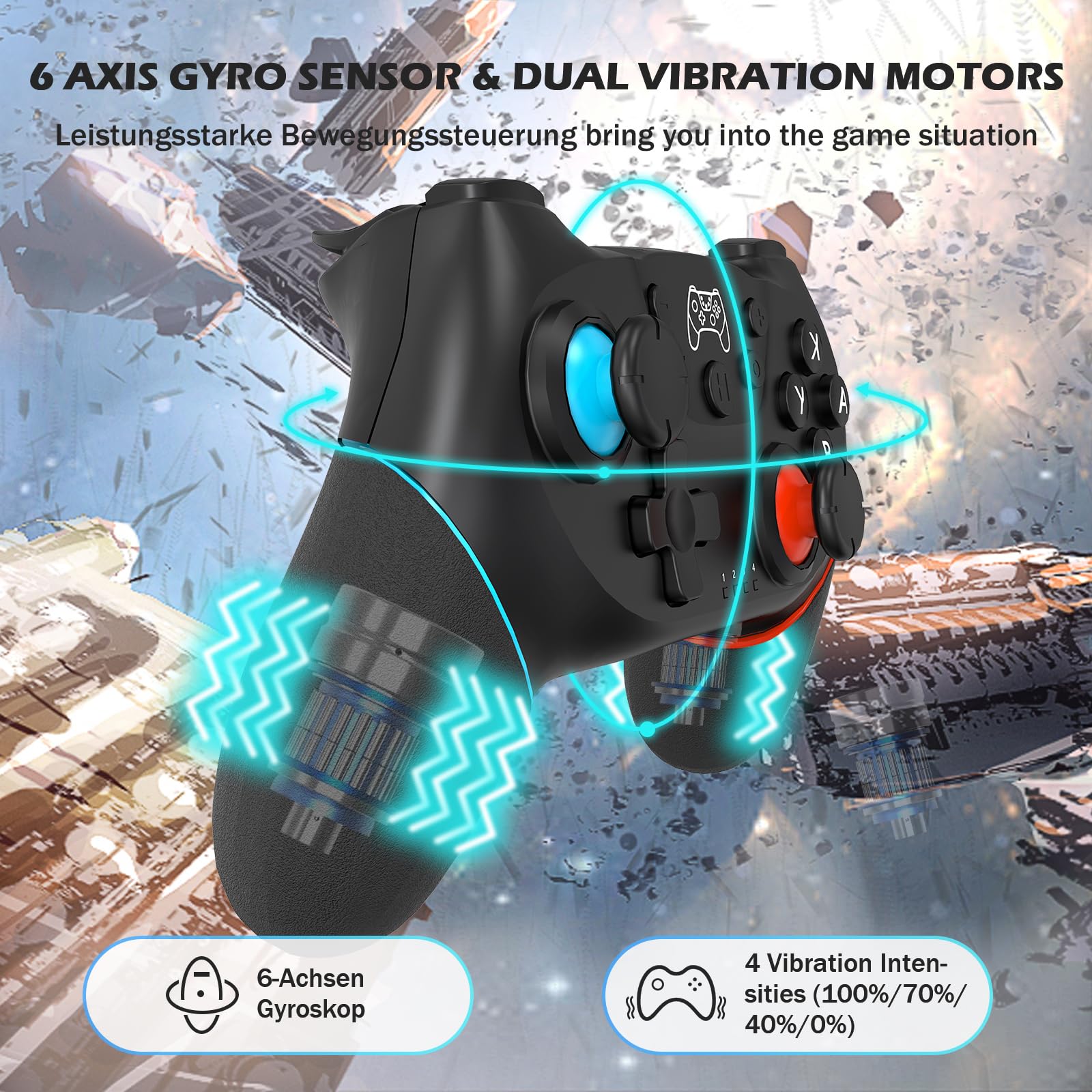 SPGOOD Wireless Controller für Switch, Wireless Pro Controller fürfür Switch/Switch 2/OLED/Lite, Turbo Funktion Einstellbarer Dual Vibration 6 Achsen Gyroskop Joystick